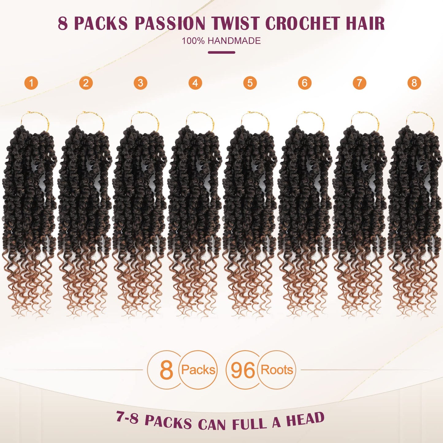 Passion Twist Crochet Hair, Pretwisted Passion Crochet Hair 12 Inch, Passion Twist Crochet Hair 8 Packs Prelooped Passion Twist Hair, Short Pre Looped Crochet Hair for Black Women(1B/30)