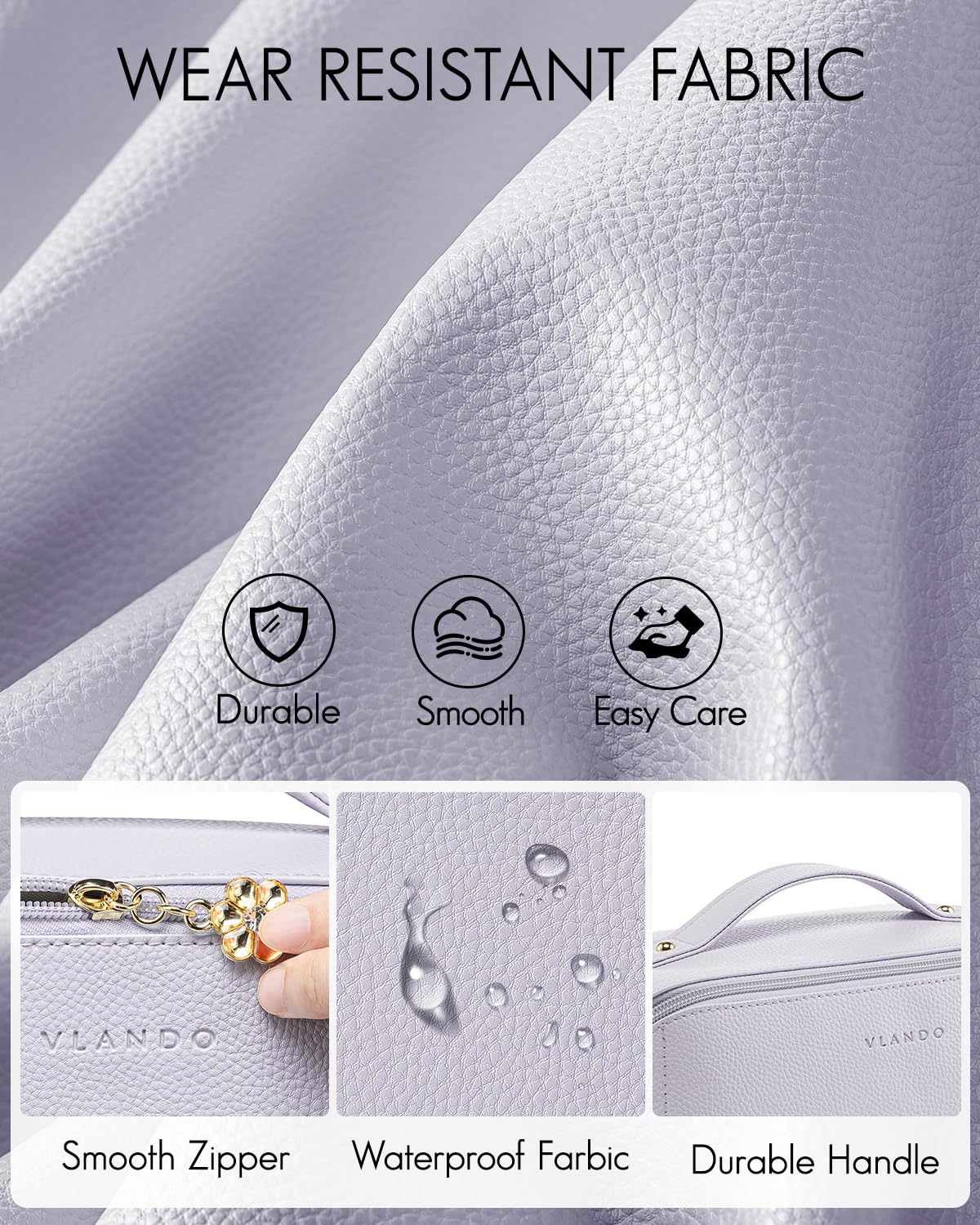 Vlando Makeup Bag,Travel Makeup Bag Waterproof Portable Cosmetic Bag PU Leather Open Flat Make up Organizer for Travelers teen Girls Women,Christmas Gifts for Women(Purple)