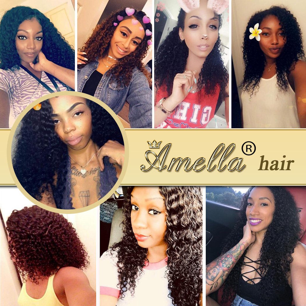 Amella Hair 100% Unprocessed Virgin Brazilian Curly Hair Weave 3 Bundles 16 18 20inch 285g 8A Grade Brazilian Virgin Human Weave Natural Black Color Can be Dyed and Bleached