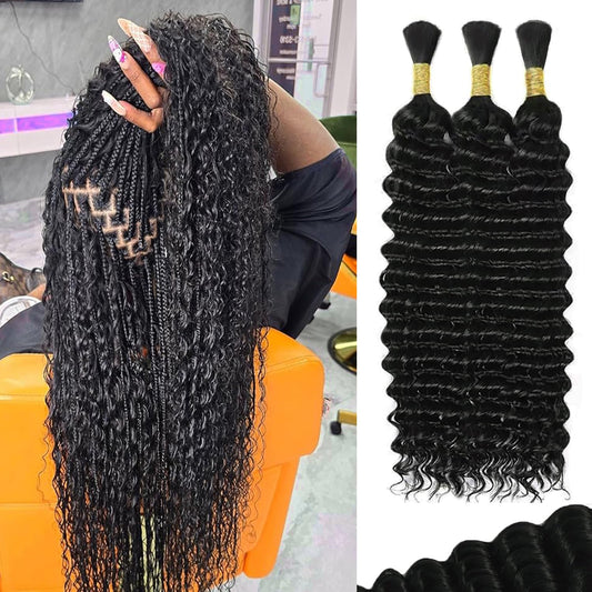 Human Braiding Hair for Boho Braids Human Hair 20 Inch 150g Deep Wave Bulk for Braiding No Weft 12A Wet and Wavy 3 Bundles Human Hair for Boho Knotless Braids