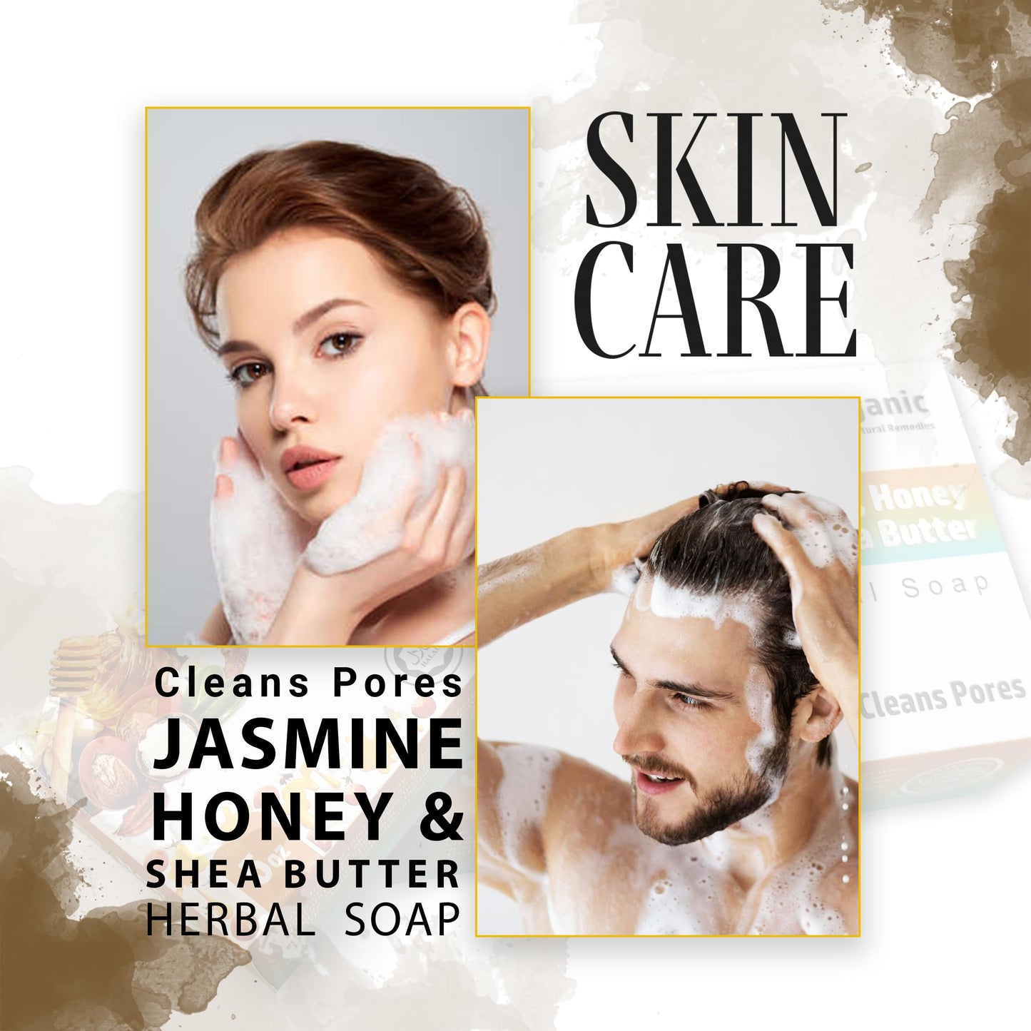 HERBOGANIC Jasmine Honey and Shea Butter Herbal Soap | Pack of 3 of 5oz soap Bar | Natural Bar Soap for Face and Body | Hydrating and Nourishing | Suitable for Men and Women