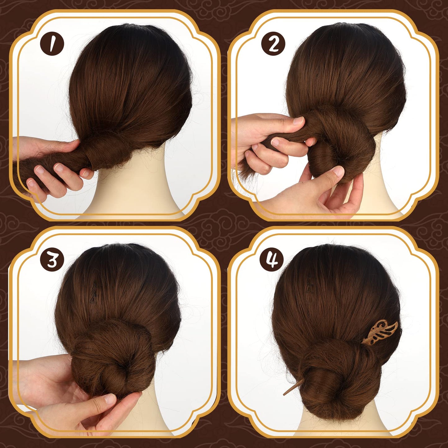 Chuangdi 8 Pieces Wooden Hair Sticks Japanese Hair Chopstick for Women Bun Maker, Chinese Chopstick Hairpin for Women Handmade Chignon Maker Accessories(Retro Pattern)