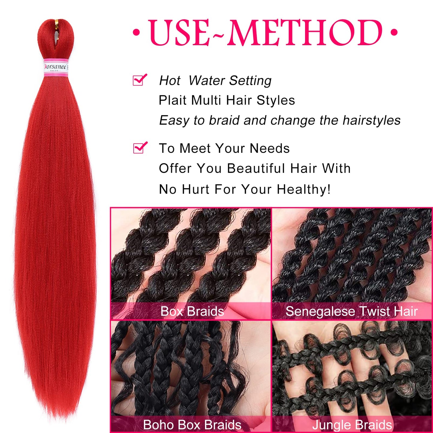 Red Braiding Hair Pre Stretched 20 Inch 8 Packs Braiding Hair Extensions for Crochet Box Braids Twists Locs Hair Soft Yaki Texture Hot Water Setting (20inch,#Red)