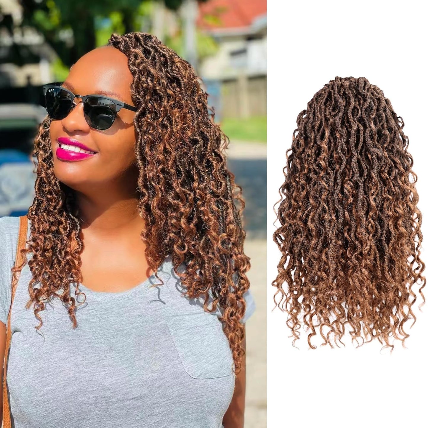 Goddess Locs Crochet Hair 7 Packs Curly Faux Locs Crochet Hair 12 Inch Pre Looped Bohemian River Locs Crochet Hair for Kids and Black Women and Kids (12 Inch,7 Packs,1B30)