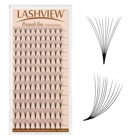 LASHVIEW Premade Lash Fans, 120 Fans, 10D D Curl Thickness 0.07, Mixed Length 8-15mm