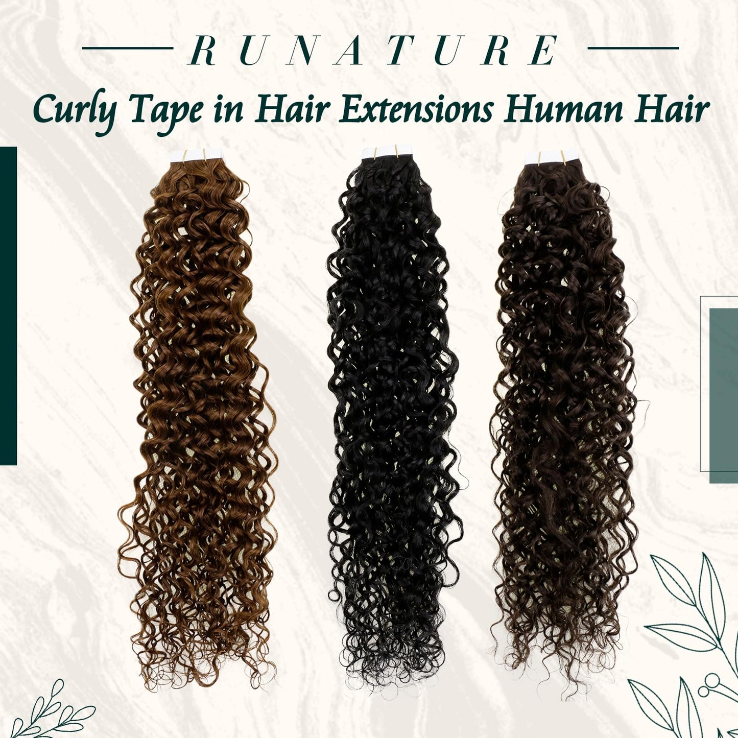 RUNATURE Curly Tape in Hair Extensions Human Hair Dark Brown Natral Wave 14 Inch Tape ins Human Hair Extensions Curly Tape in Remy Hair Extensions Silky Curly Human Hair Tape In Extensions 50g 20pcs