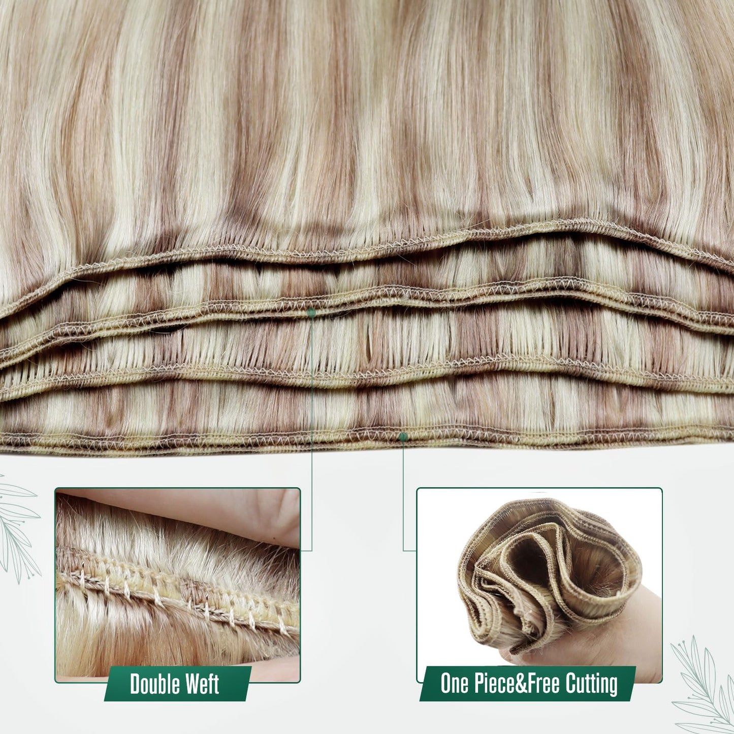 RUNATURE Weft Hair Extensions Human Hair Ombre Blonde Remy Hair Weft Human Hair Extensions Sew in Hair Weft Bundles 12 Inch Ash Blonde Fading to Blonde Balayage Hair Bundles 70.0 grams