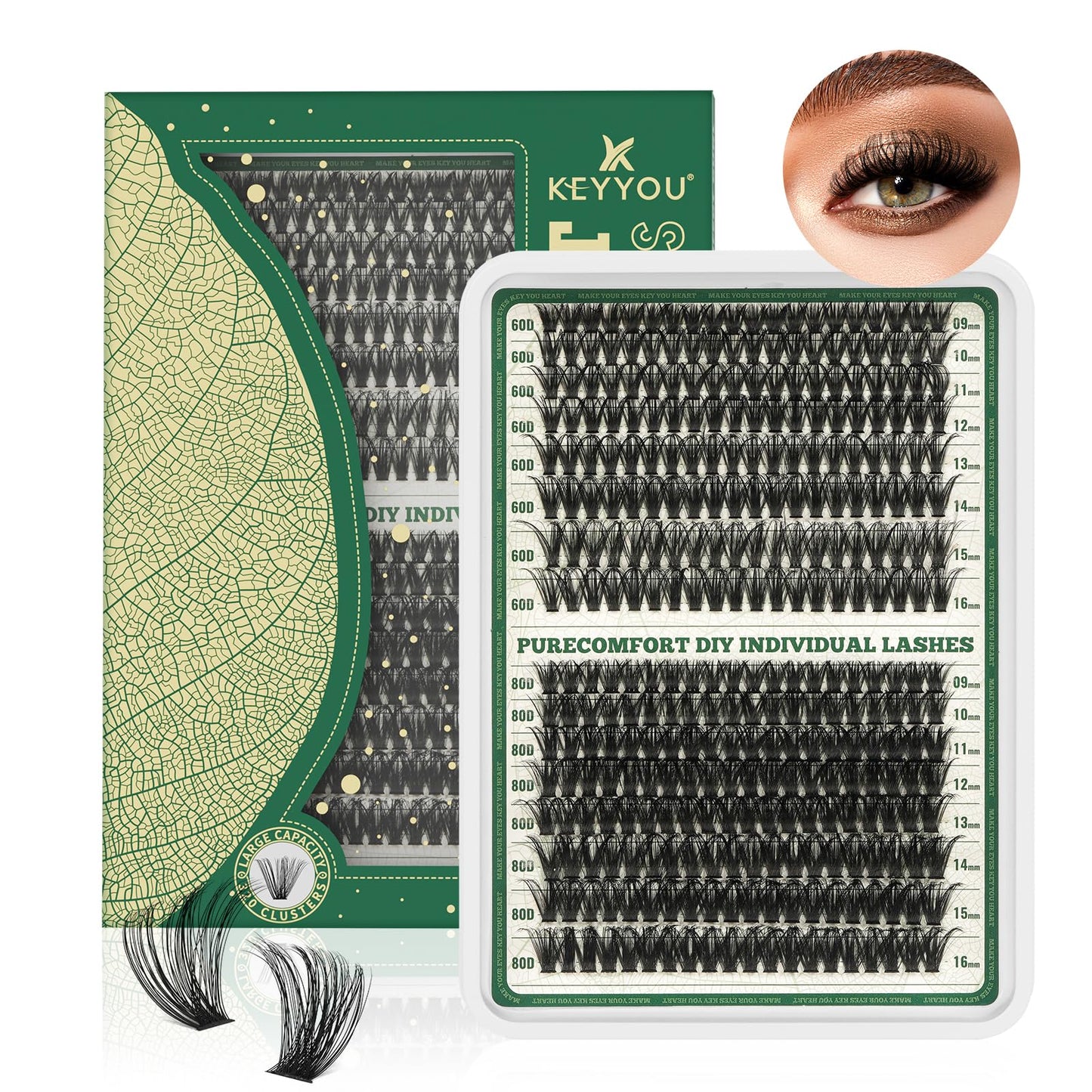 Lash Clusters 320Pcs Eyelash Clusters KEYYOU 60D+80D D Curl 9-16MIX Clusters Lashes Super Soft Wispy DIY Eyelash Extension at Home(60D+80D-D,9-16MIX)
