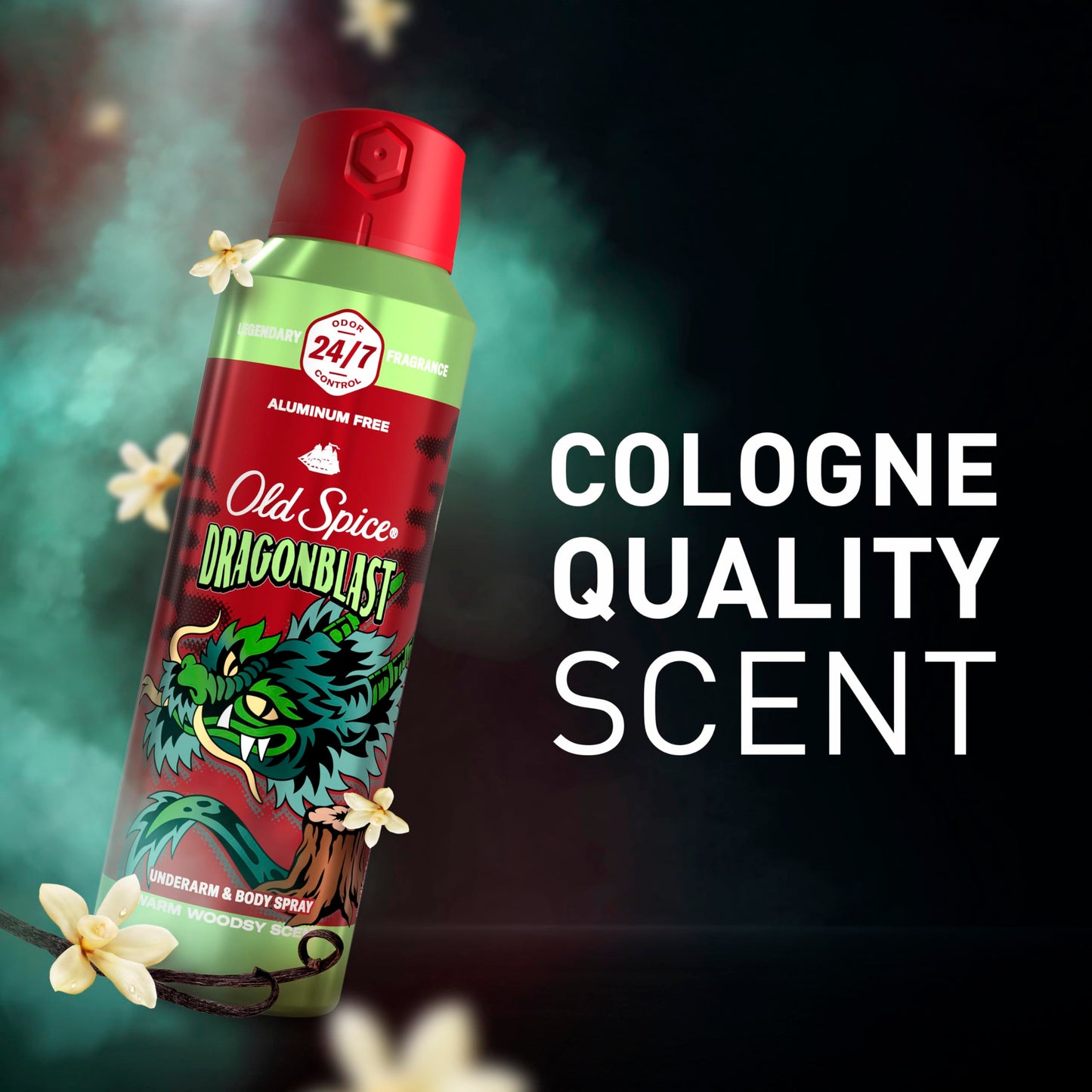 Old Spice Aluminum Free Body Spray for Men, 24/7 Odor Protection, 24/7 Lasting Fragnance & Freshness, Cologne Quality Scent, Dragonblast with Warm Woodsy Scent, 5.1 oz (Pack of 3)