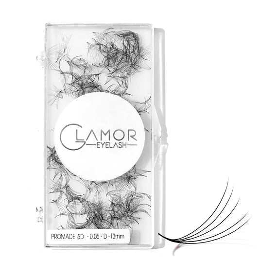 GLAMOREYELASH 500 Promade Volume Fans Loose Eyelash Extension, Handmade Individual Lashes Loose Fan 3D-16D, 0.03/0.05/0.07mm Thickness, C CC D Curl for Mink Lashes, 8-16mm Length (5D-0.07-CC, 16mm)