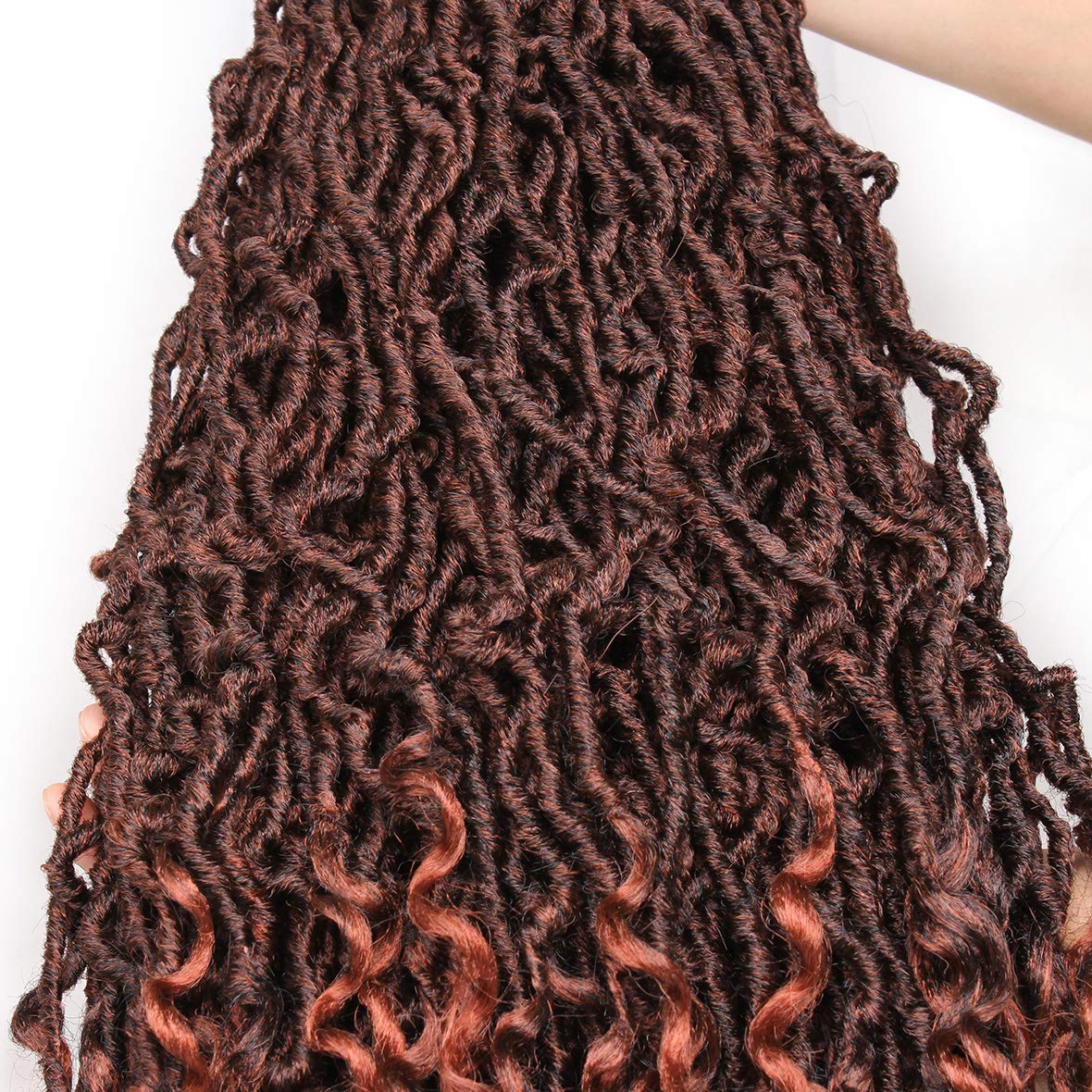 Leeven 24 Inch Ombre Red Goddess New Faux Locs Crochet Hair 7 Packs Boho Soft Locs Crochet Braids Hair With Curly Ends Synthetic Locs Braiding Hair for Women 12 Strands/Pack (T350#)