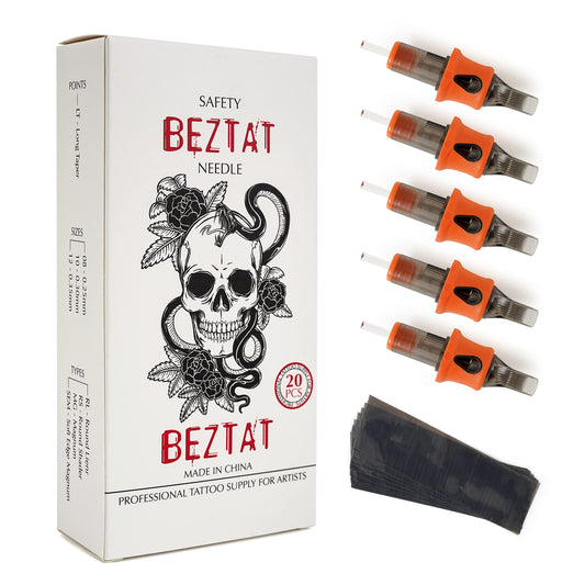 BEZTAT Ultra Premium Professional Tattoo Needles Cartridge w/Grip & Machine Covers Sleeves #08 Magnum 20 Pack (0815M1)