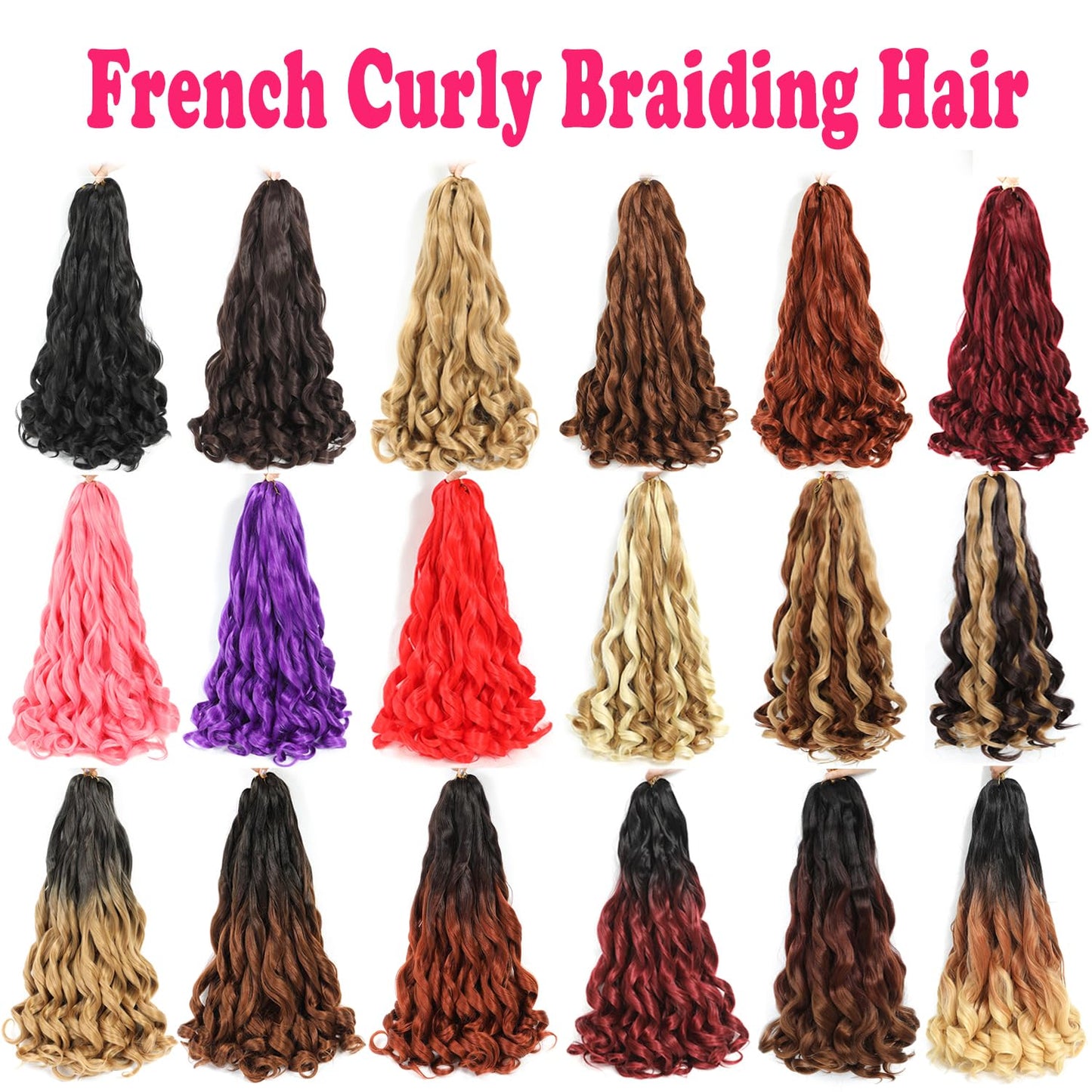 French Curly Braiding Hair 18 Inch 8 Packs - Pre-Stretched Bouncy Loose Wavy Synthetic Hair Extensions for Black Women (27/613)