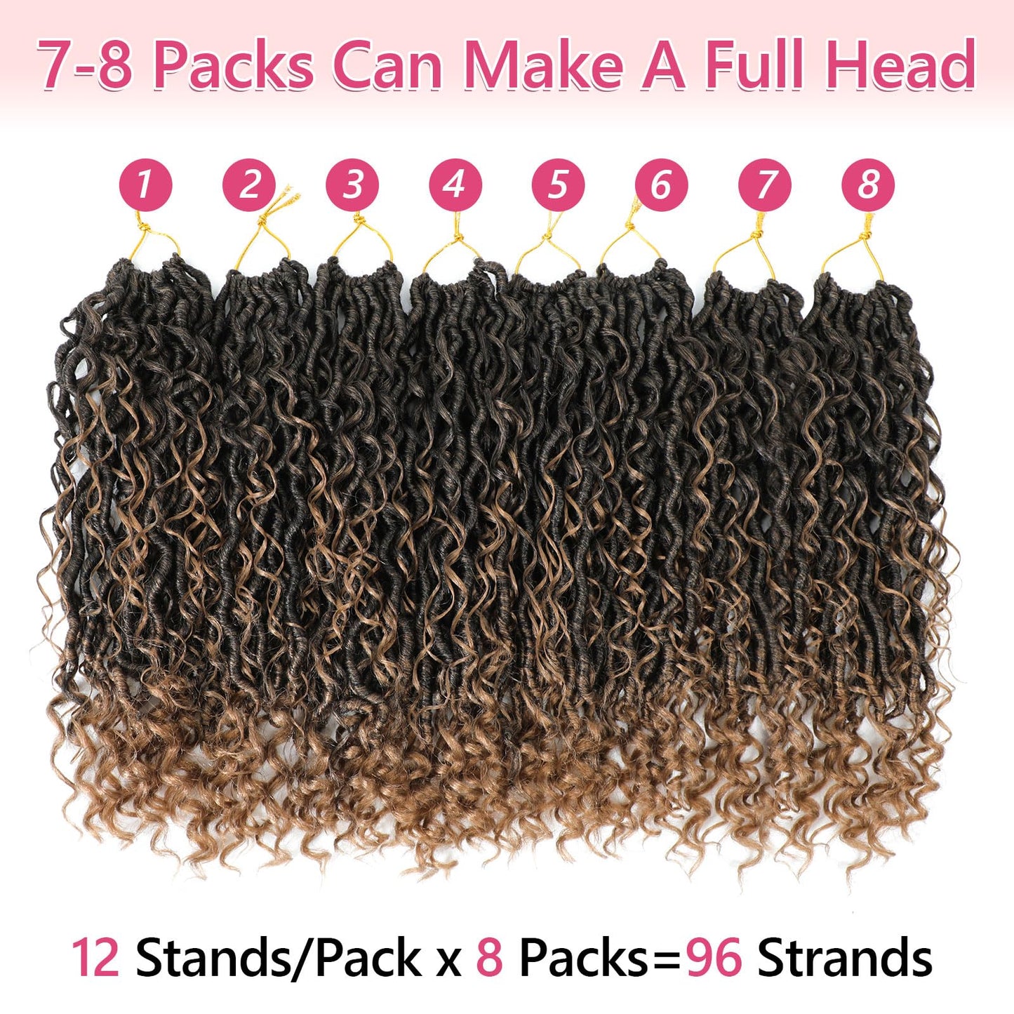 8 Packs Boho Faux Locs Crochet Hair 10 Inch Crochet Soft Locs with Curly Ends Pre-looped Goddess Locs Crochet Hair for Black Women 1B/27 Boho River Locs Crochet Hair