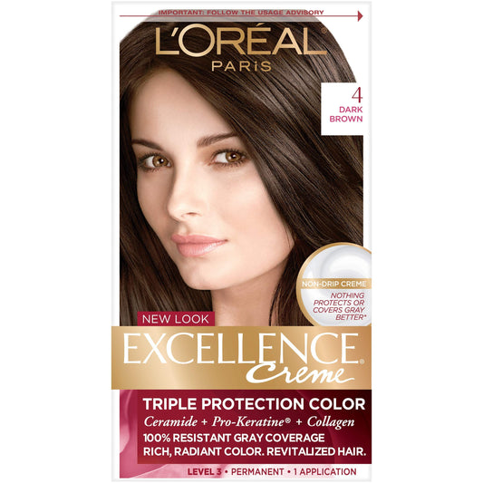 L'Oreal Paris Excellence Triple Protection Permanent Hair Color Creme, Dark Brown [4] 1 ea (Pack of 6)