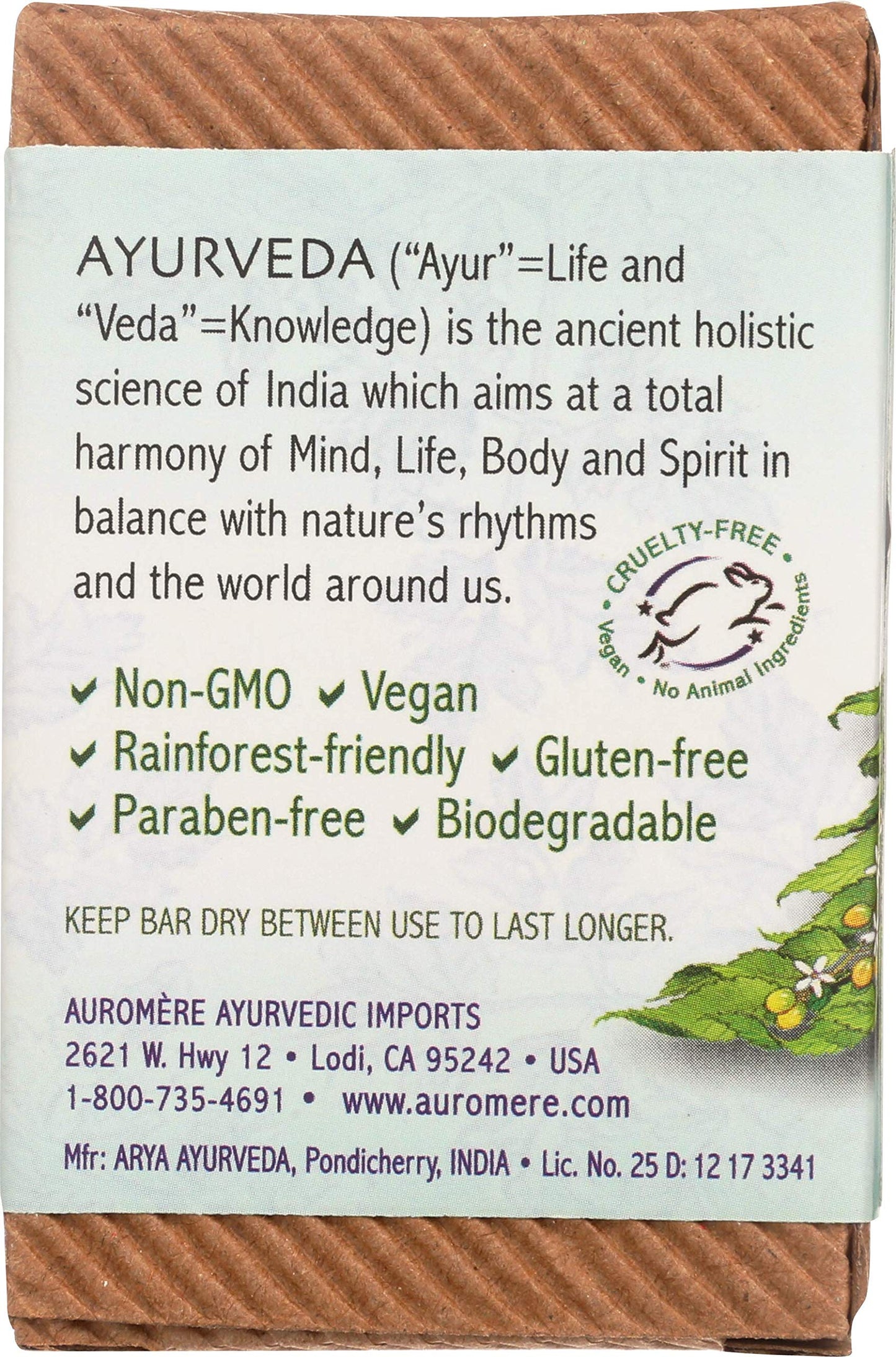 Auromere Ayurvedic Bar Soap, Tulsi Neem - Eco Friendly, Handmade, Vegan, Cruelty Free, Natural, Non GMO (2.75 oz), 2 pack
