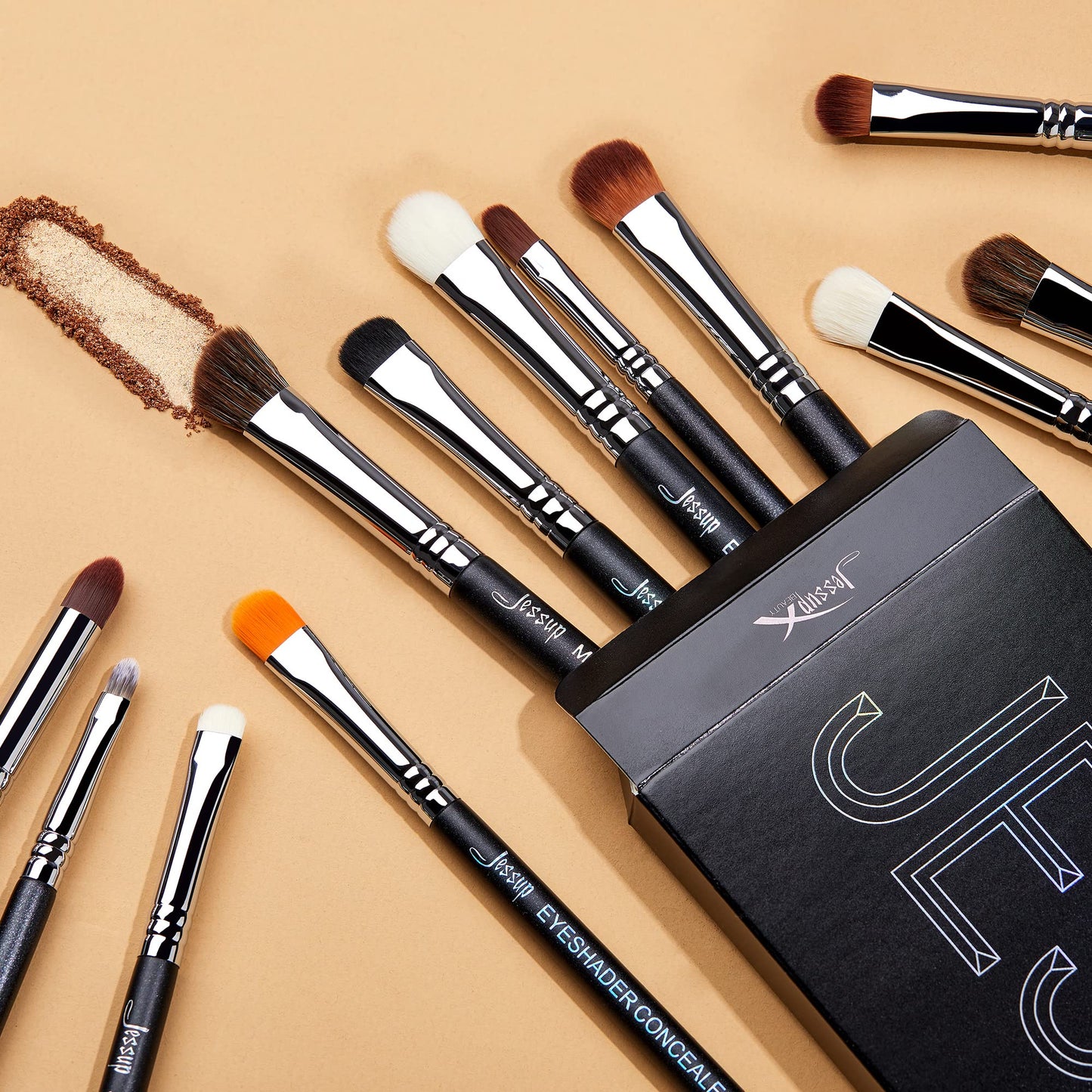 Jessup Eyeshadow Brush Set 12pcs Eye Makeup Brushes Set Professional Premium Sythetic Eye Shadow Blending Smoky Shader Concealer Brush Black T339