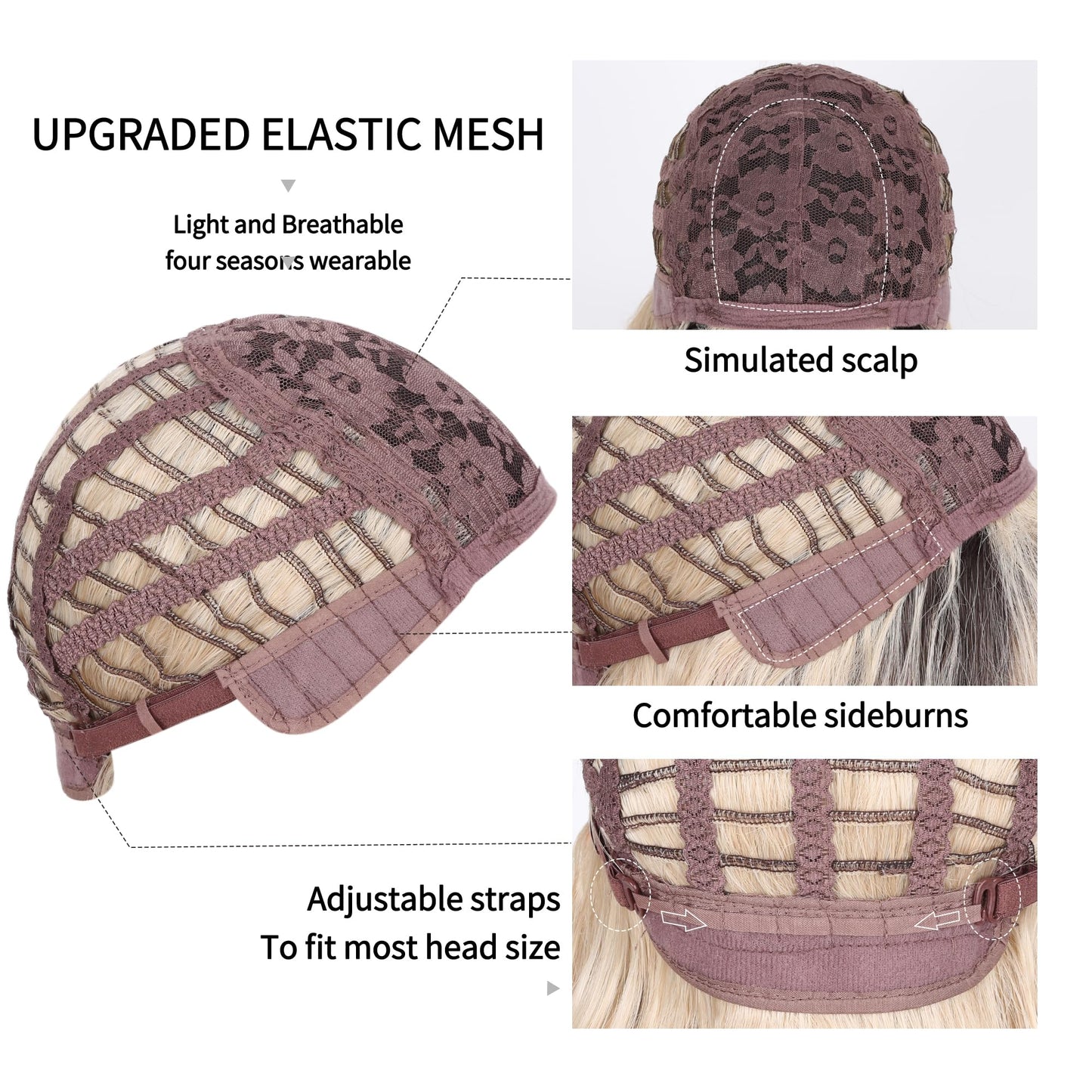 VCKOVCKO Bob Wig - Black-gold Gradient, Wavy, Air Bangs, Shoulder Length, Synthetic, Pastel for Women (12")