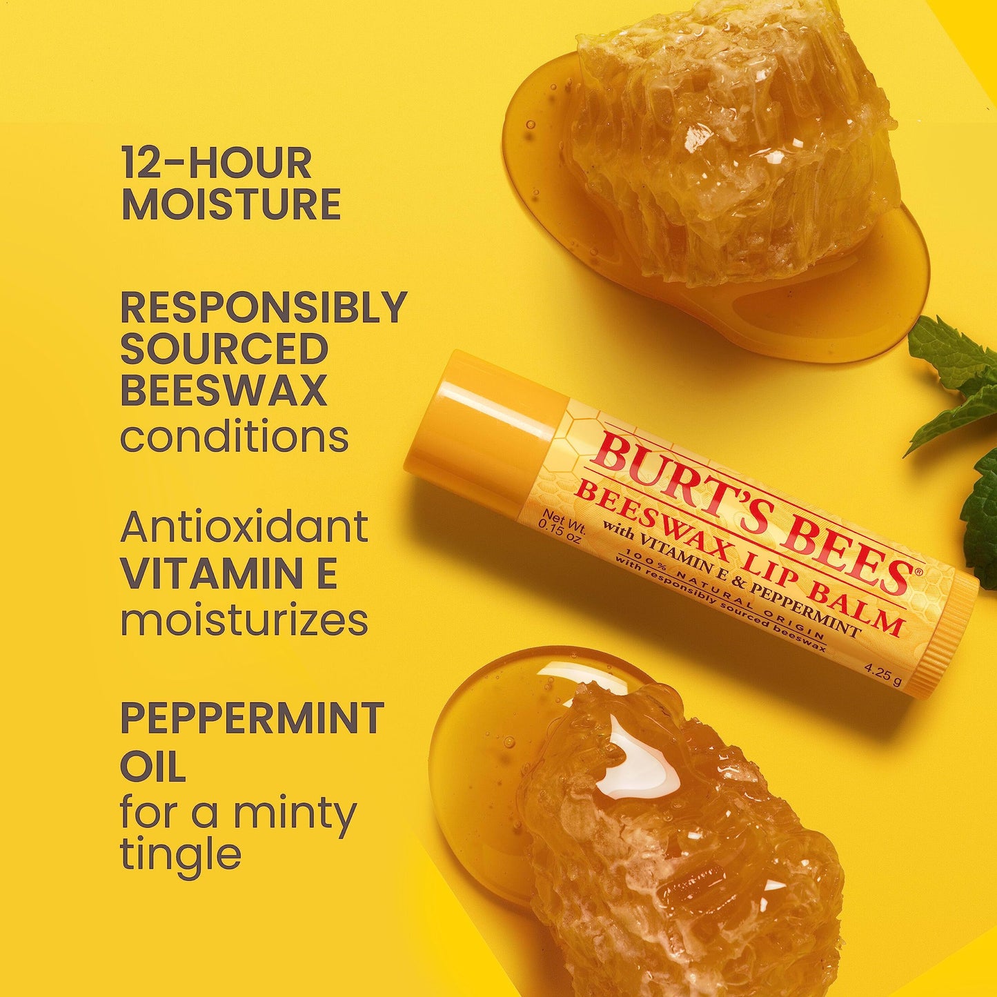 Burt's Bees Beeswax Lip Balm, Lip Moisturizer With Responsibly Sourced Beeswax, Tint-Free, Natural Conditioning Lip Treatment, 1 Tube, 0.15 oz.