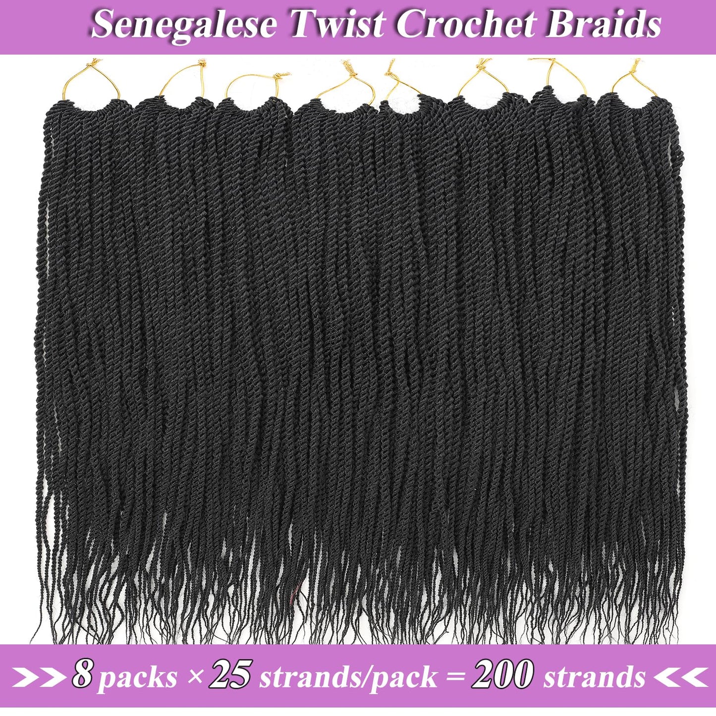 ZRQ Senegalese Twist Crochet Hair For Black Women 24 Inch Long PreTwisted Crochet Hair 25 Strands Pre Looped Crochet Braids 8 Packs Crochet Twist Hair