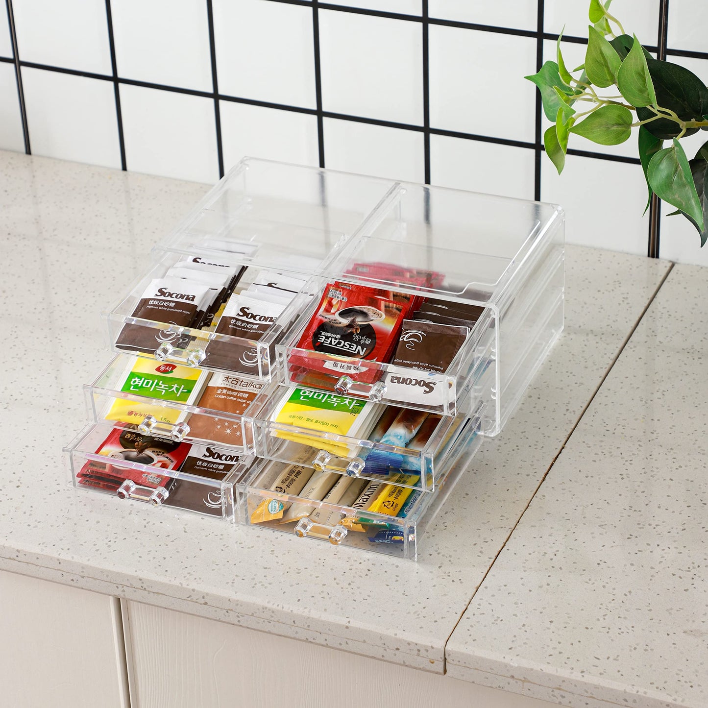 Desktop Storage drawers,Rectangular Desktop Drawers,Plastic Makeup Storage,Containers Bins With Drawers Desk Organization Pull Out Small craft Storage Case Box Cube,Pack of 1 (Clear, 6 Drawers)